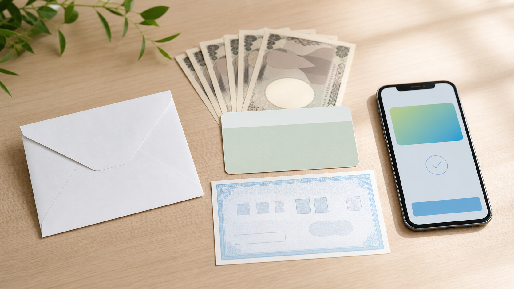 現金、商品券、デジタルギフトなど支援方式を表す静物イメージ