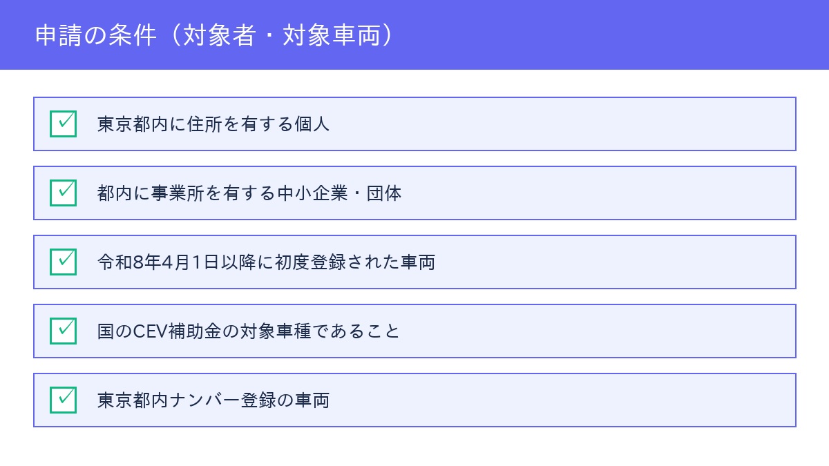 東京都ZEV車両購入補助金 - 申請の対象者・対象車両の条件