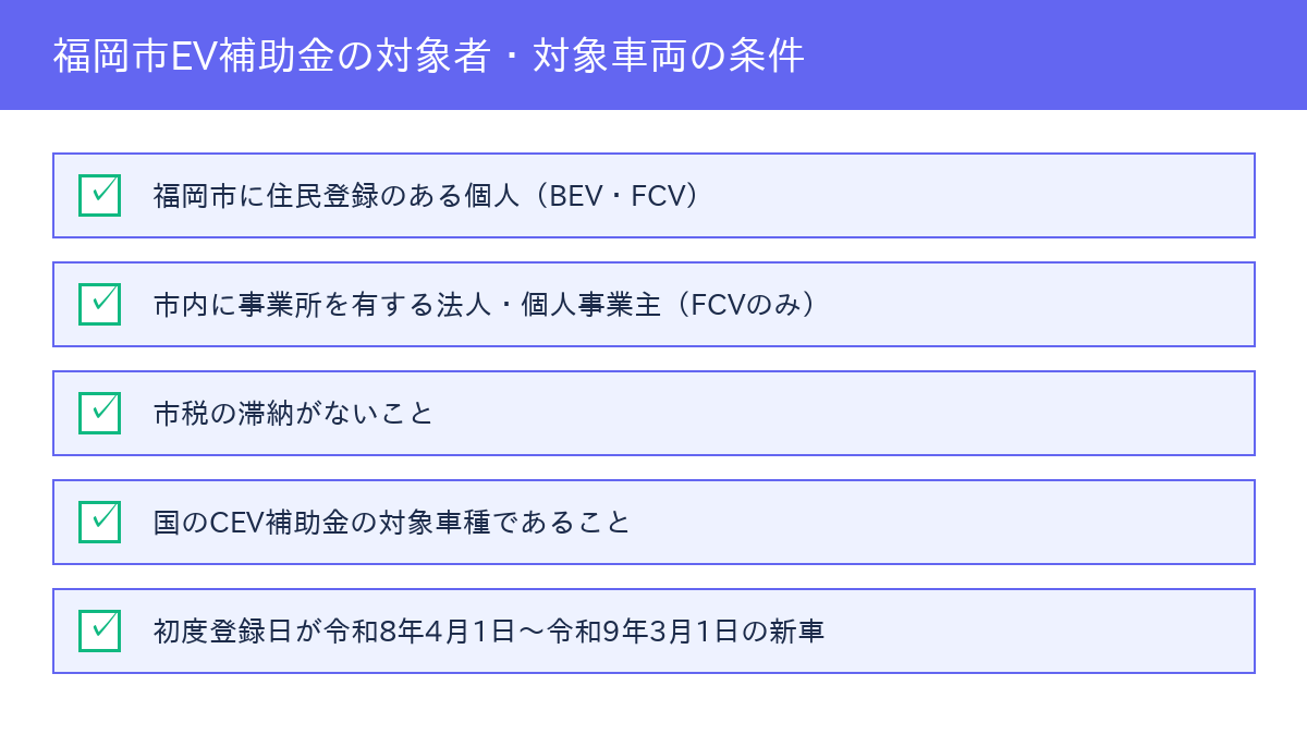 福岡市EV補助金 - 対象者と対象車両の条件