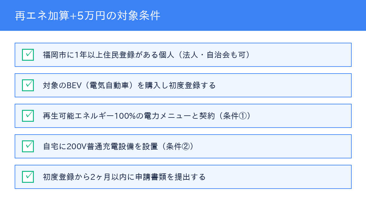 福岡市EV補助金 再エネ加算の対象条件