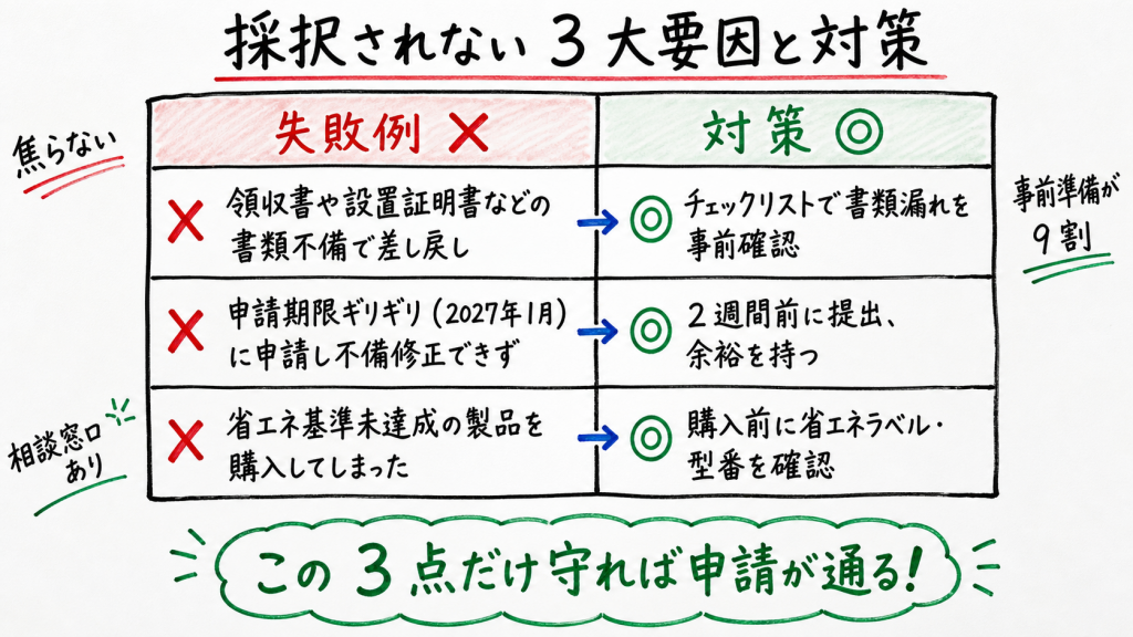 奥州市省エネ家電補助金 採択されない3大要因と対策