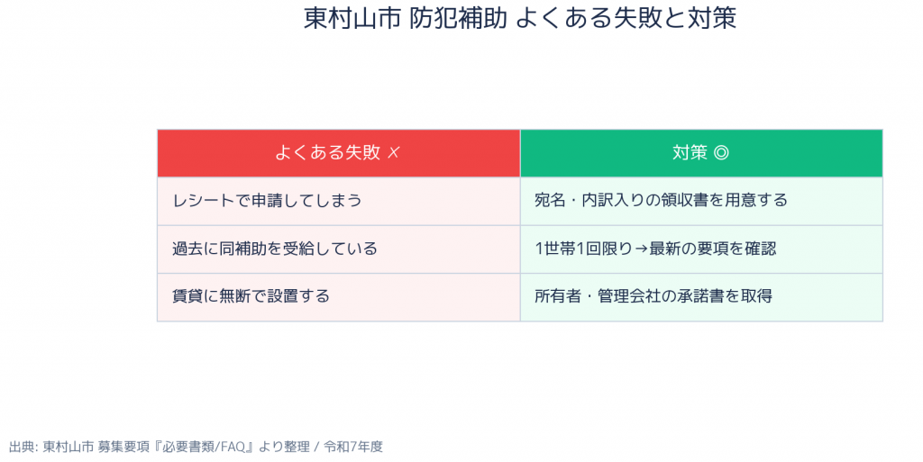 東村山市 住まいの防犯機器等購入緊急補助事業 - よくある失敗と対策