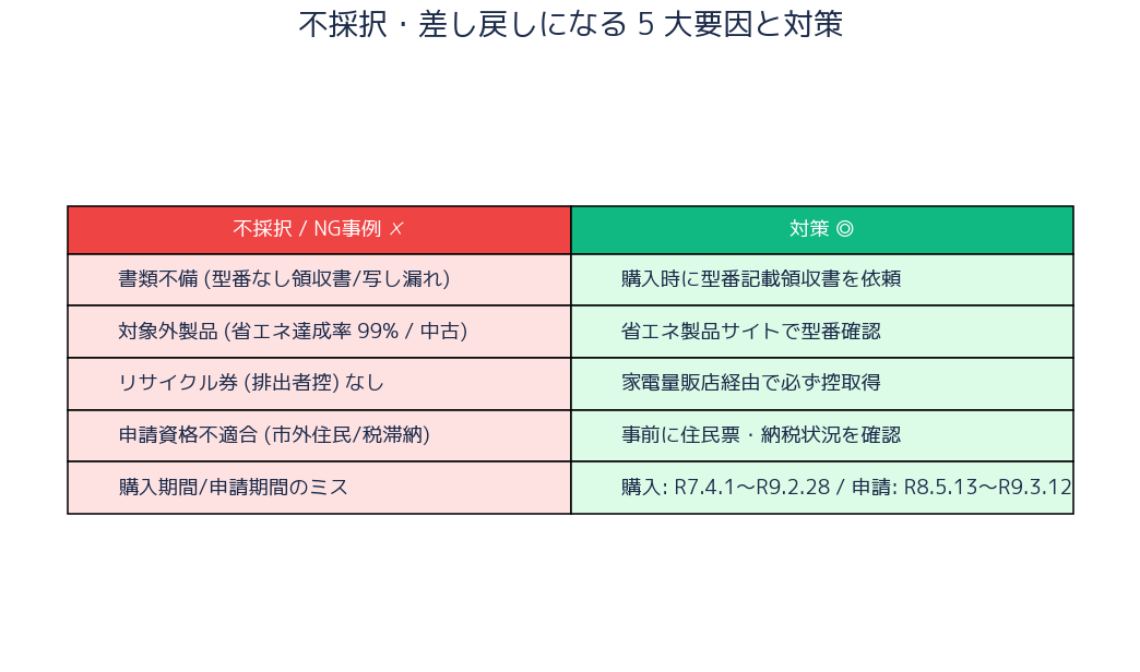 不採択 5 大要因と対策の対応表