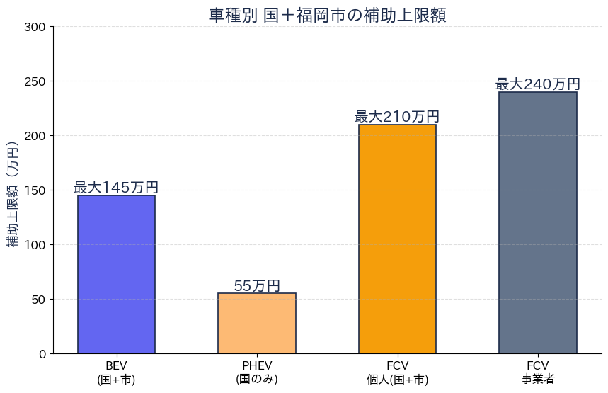 福岡市EV補助金 - 車種別の補助上限額