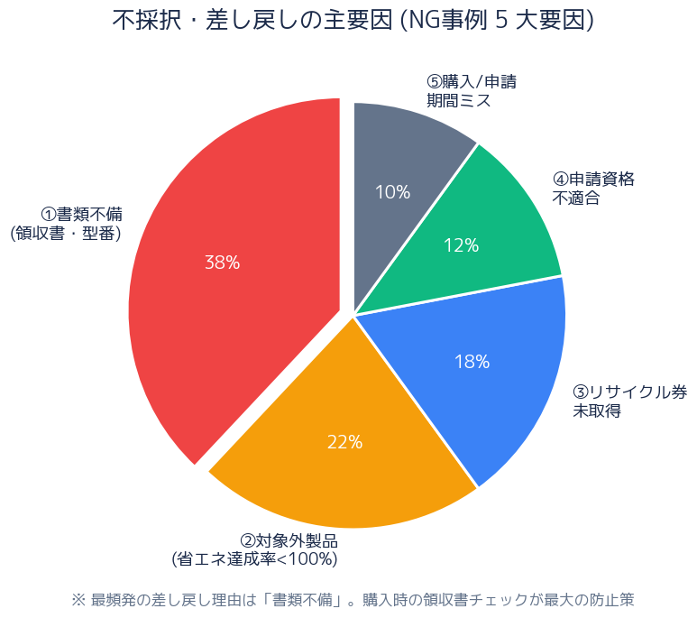 差し戻し主要因の構成比 (書類不備が約4割)
