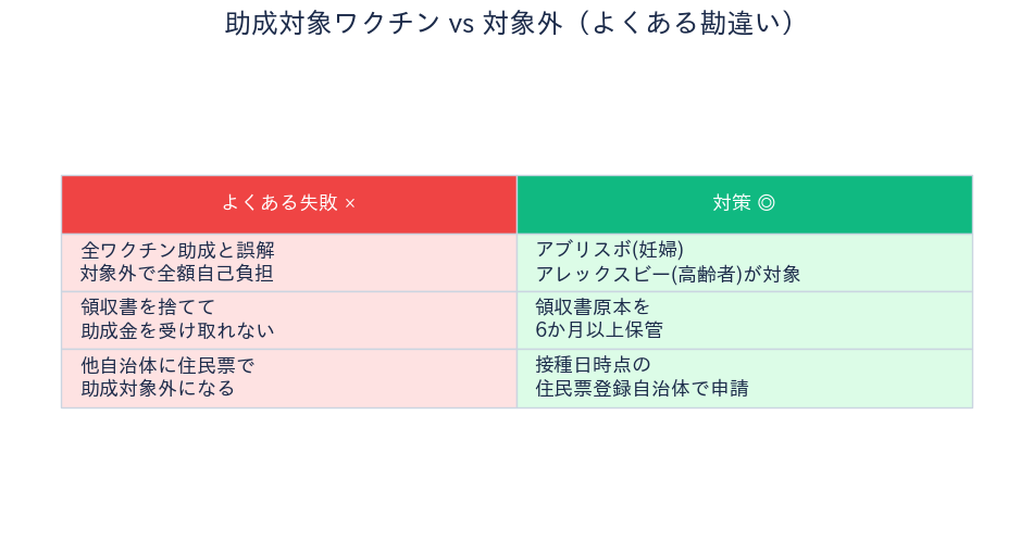 RSウイルス予防接種助成 - 助成対象ワクチンと対象外の比較