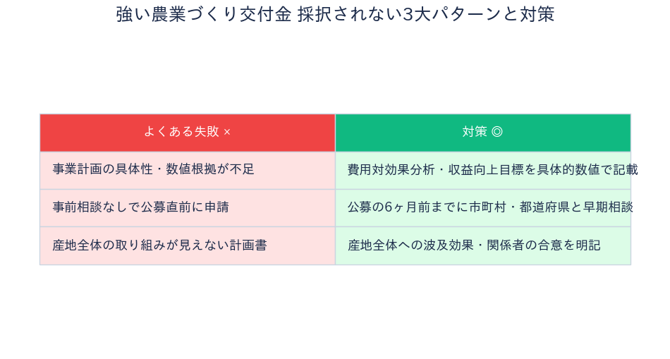 強い農業づくり総合支援交付金 失敗例と対策の比較表