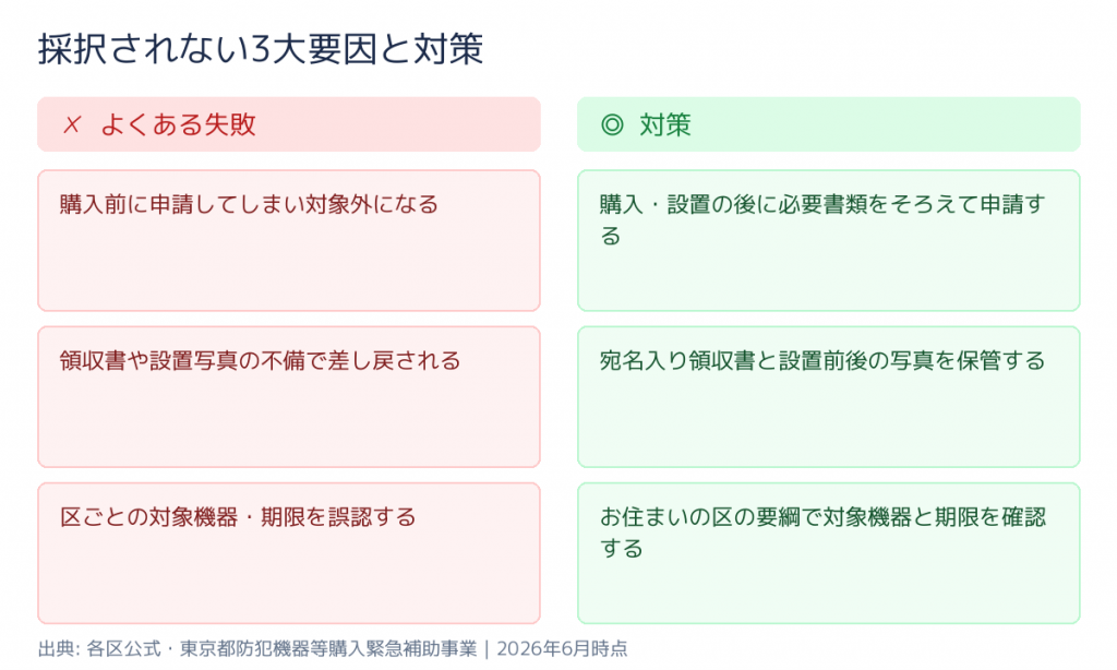東京都 23区 防犯機器補助金（補助錠・インターホン等） よくある失敗と対策