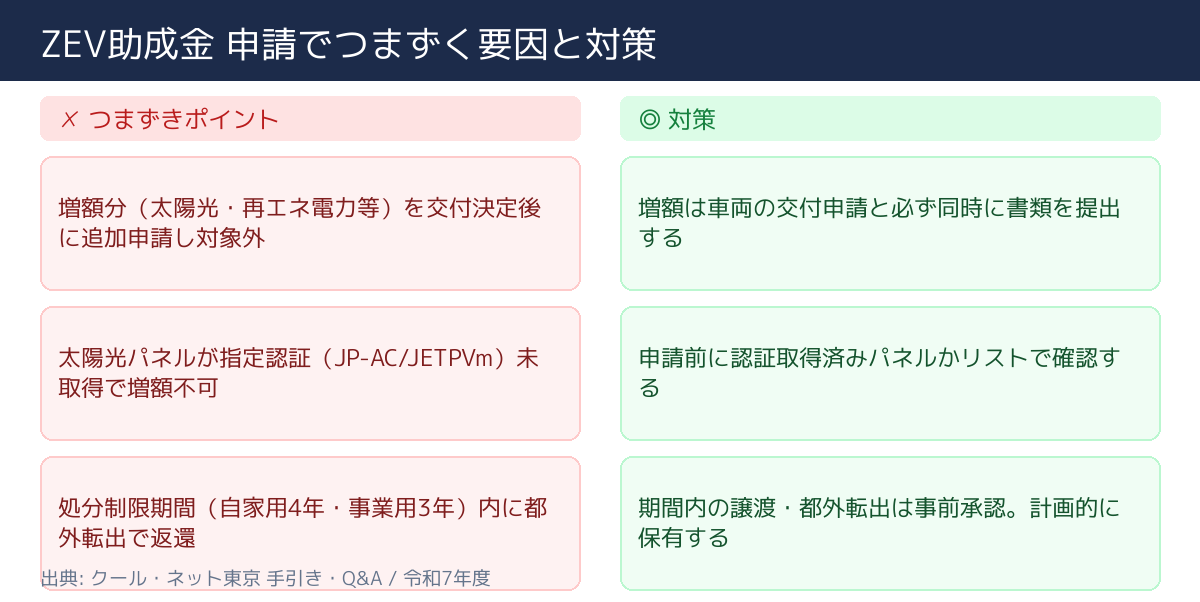 東京都 ZEV導入促進助成金 不採択・不備の主な要因と対策