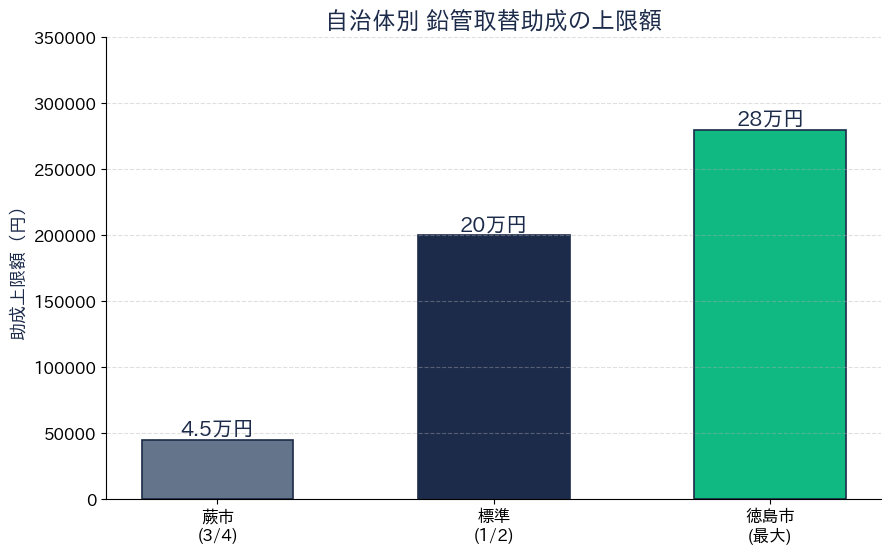 自治体別 鉛管取替助成 上限額比較