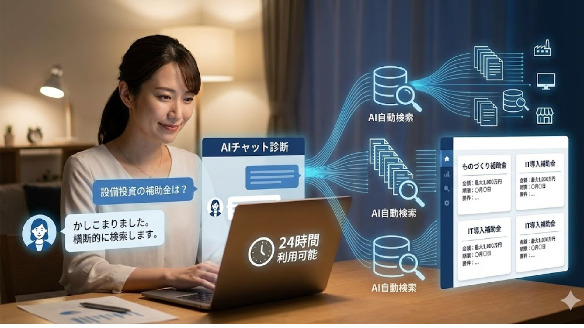 補助金診断ツールを利用するビジネスパーソン