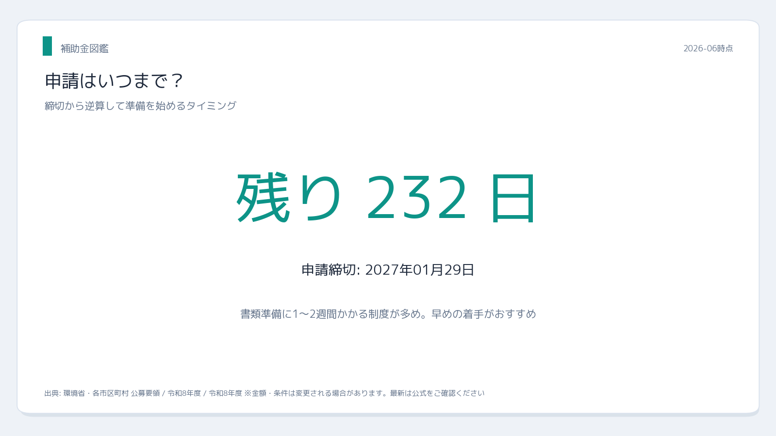 合併処理浄化槽設置補助金 申請締切カウントダウン