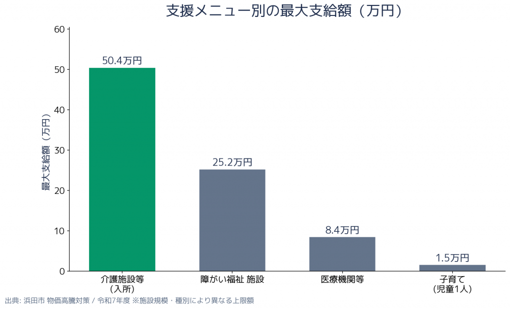 浜田市 物価高騰対策（子育て給付・施設応援金） - 補助額の比較