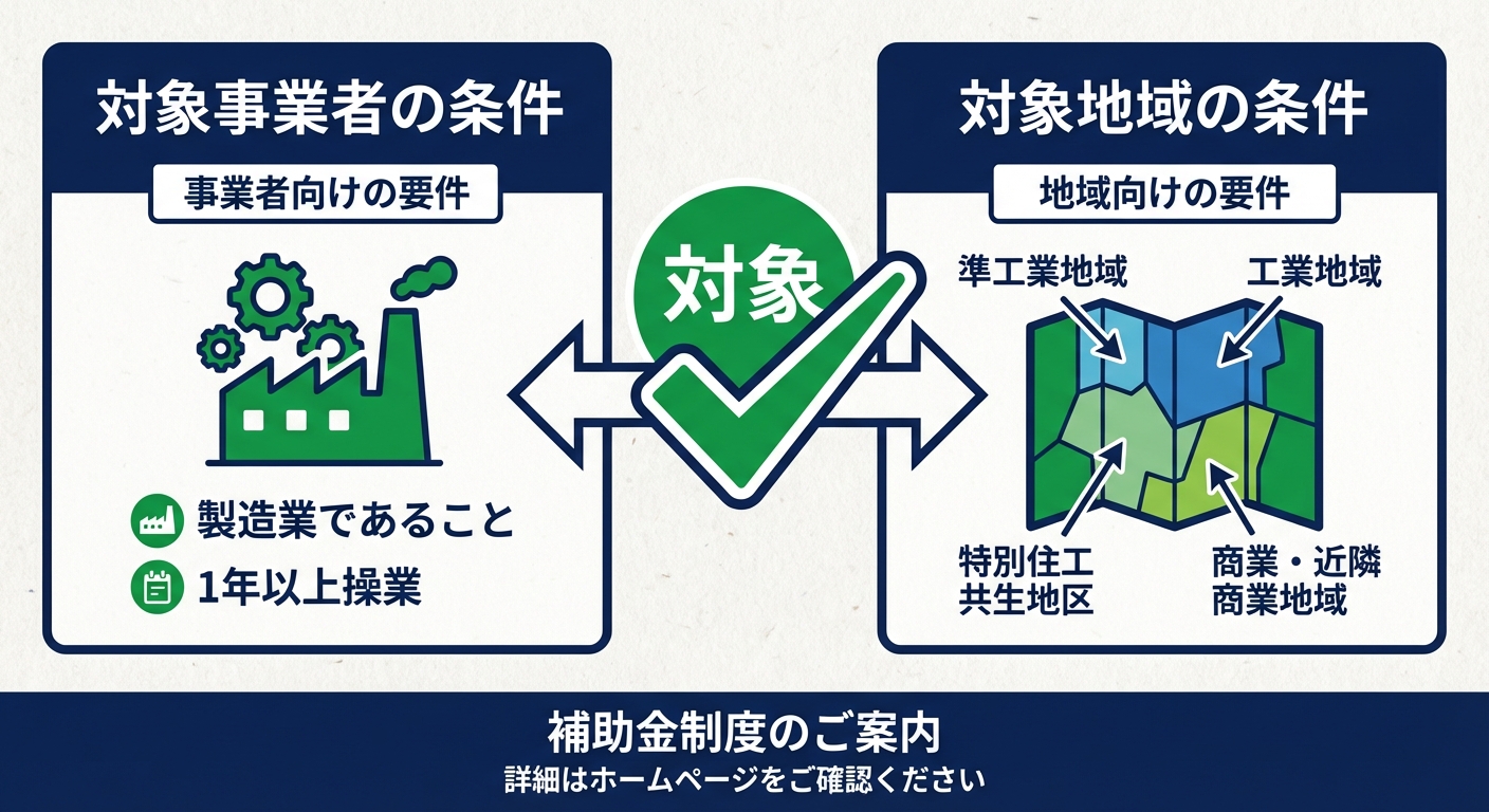 AI図解: 助成対象となる2つの必須要件（事業者・地域）