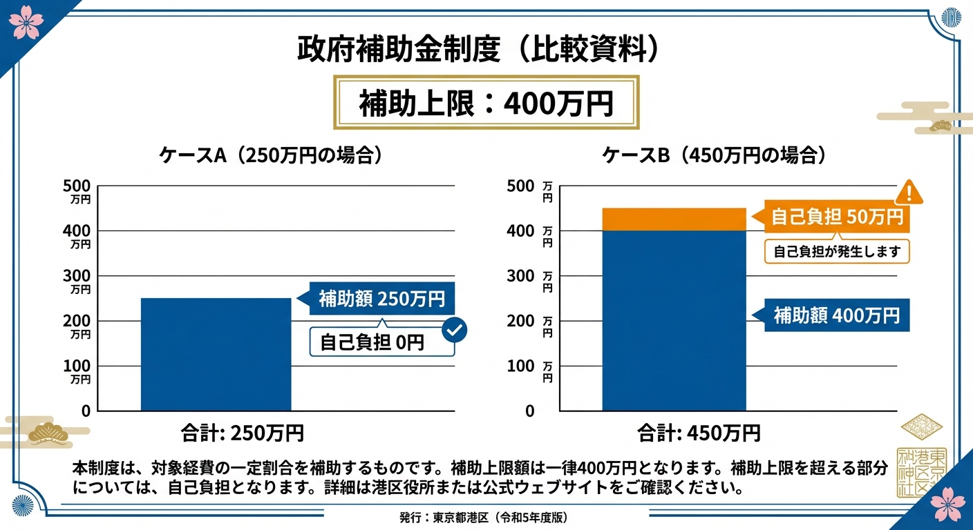 AI図解: 導入費用のシミュレーション（自己負担額の比較）