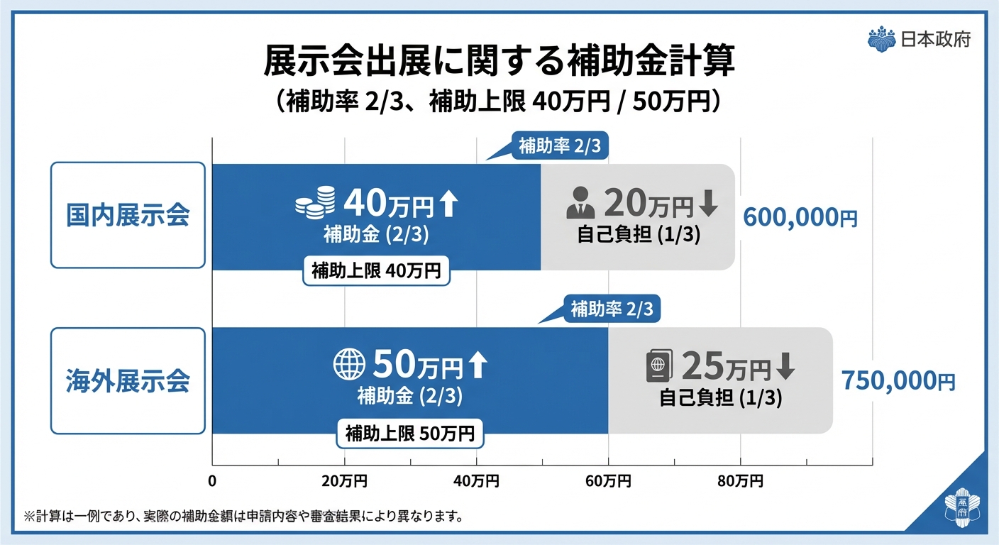 AI図解: 補助率と自己負担のシミュレーション（国内・海外比較）