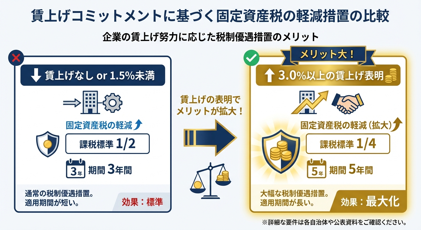 AI図解: 賃上げ表明による固定資産税の減税効果比較