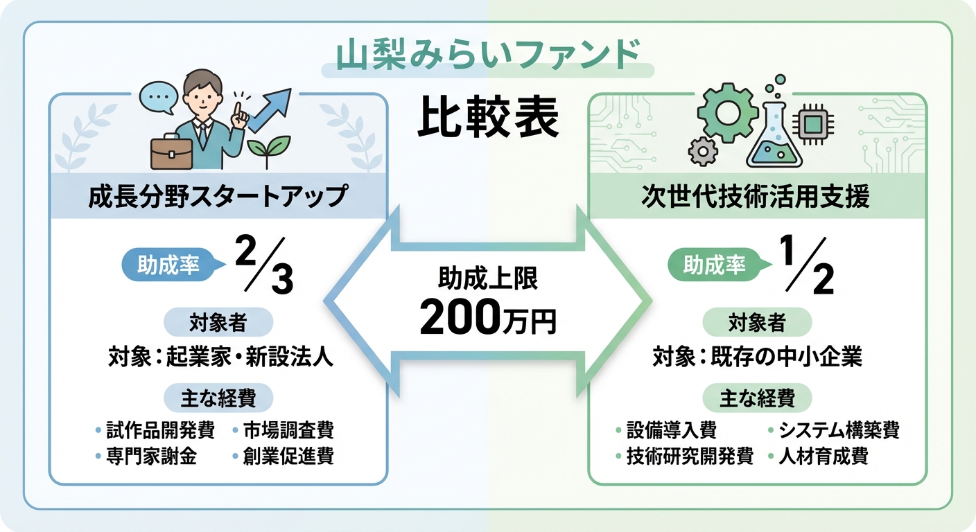 AI図解: 山梨みらいファンドの2つのコース比較図解