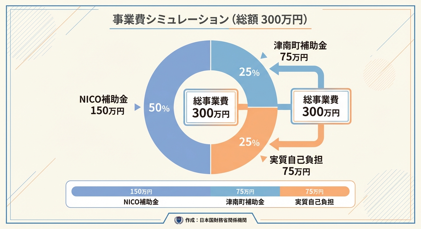 AI図解: 総事業費300万円の場合の負担内訳シミュレーション