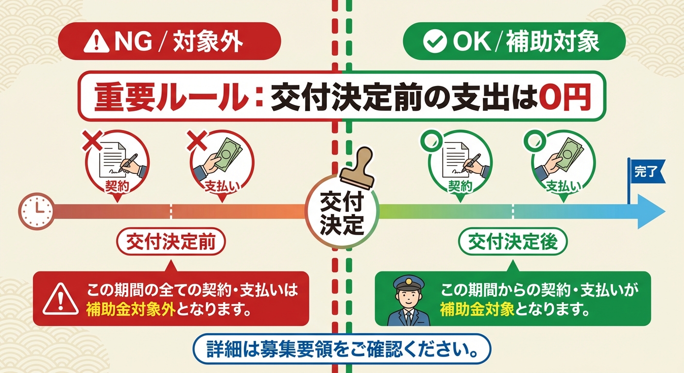 AI図解: 補助金受給の成否を分ける「タイミング」判定図解