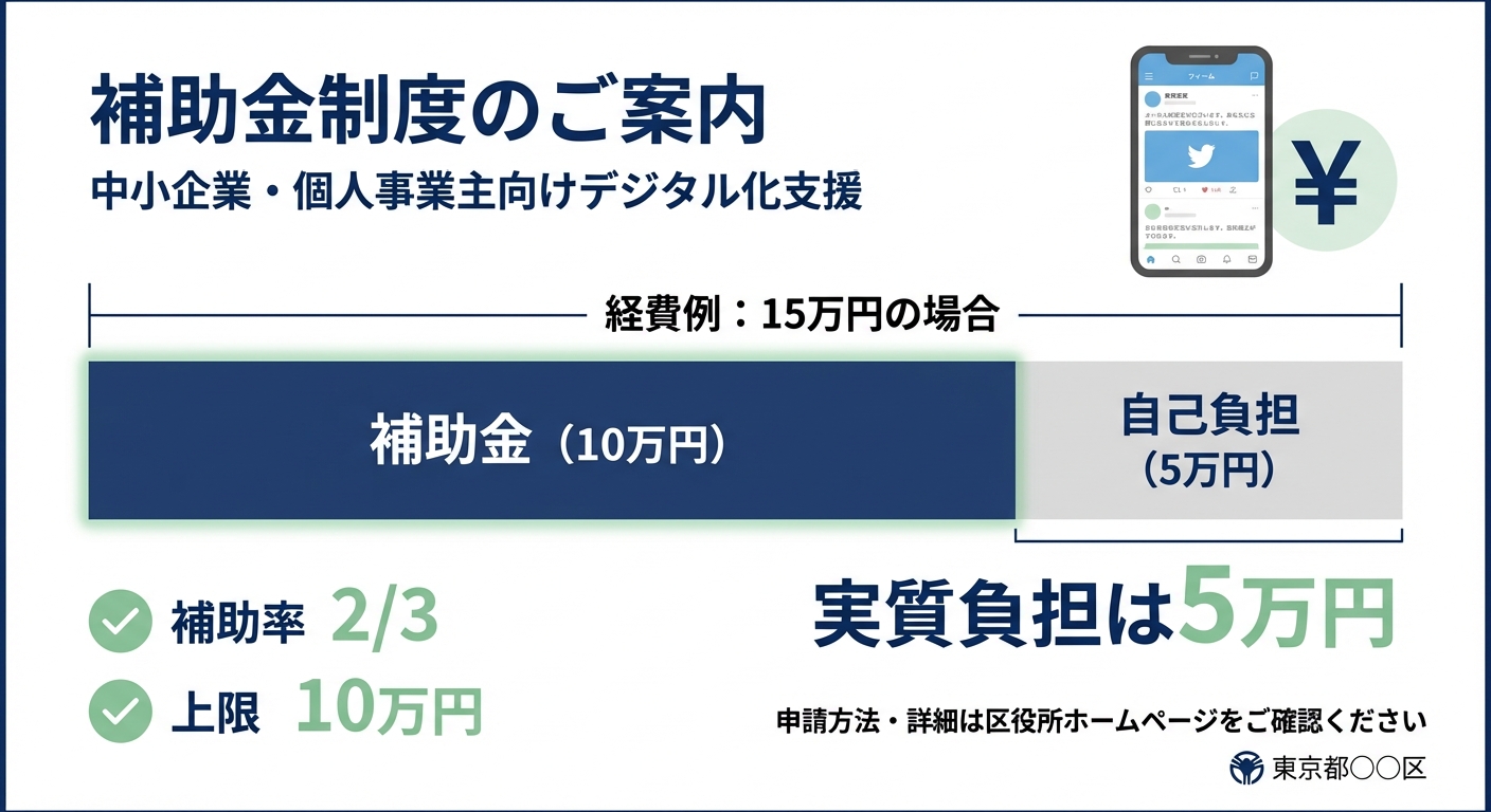 AI図解: 目黒区SNS広告宣伝費補助金の金額シミュレーション