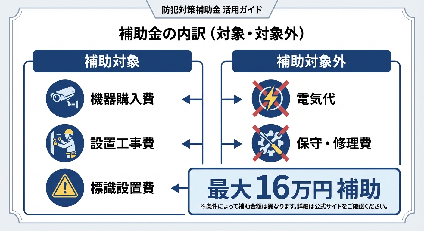 AI図解: 補助金の対象・非対象コストの比較と上限額