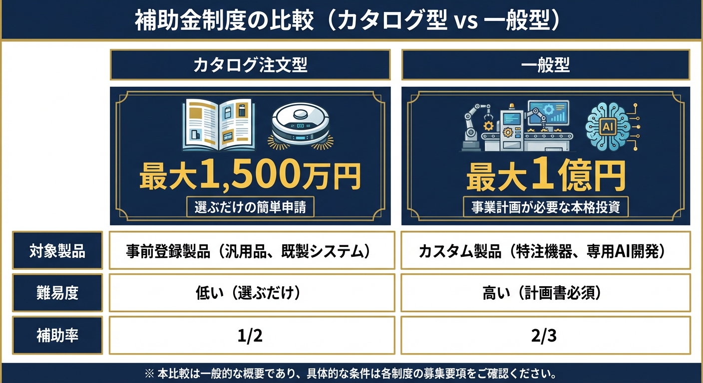 AI図解: 中小企業省力化投資補助金（カタログ型 vs 一般型）の徹底比較