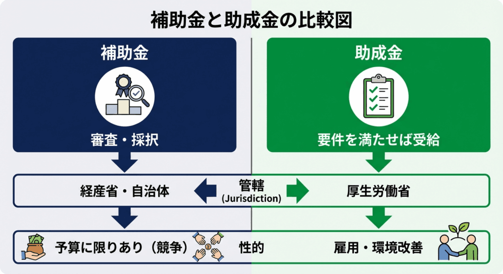 AI図解: 「補助金」と「助成金」の性質と受給ルールの違い