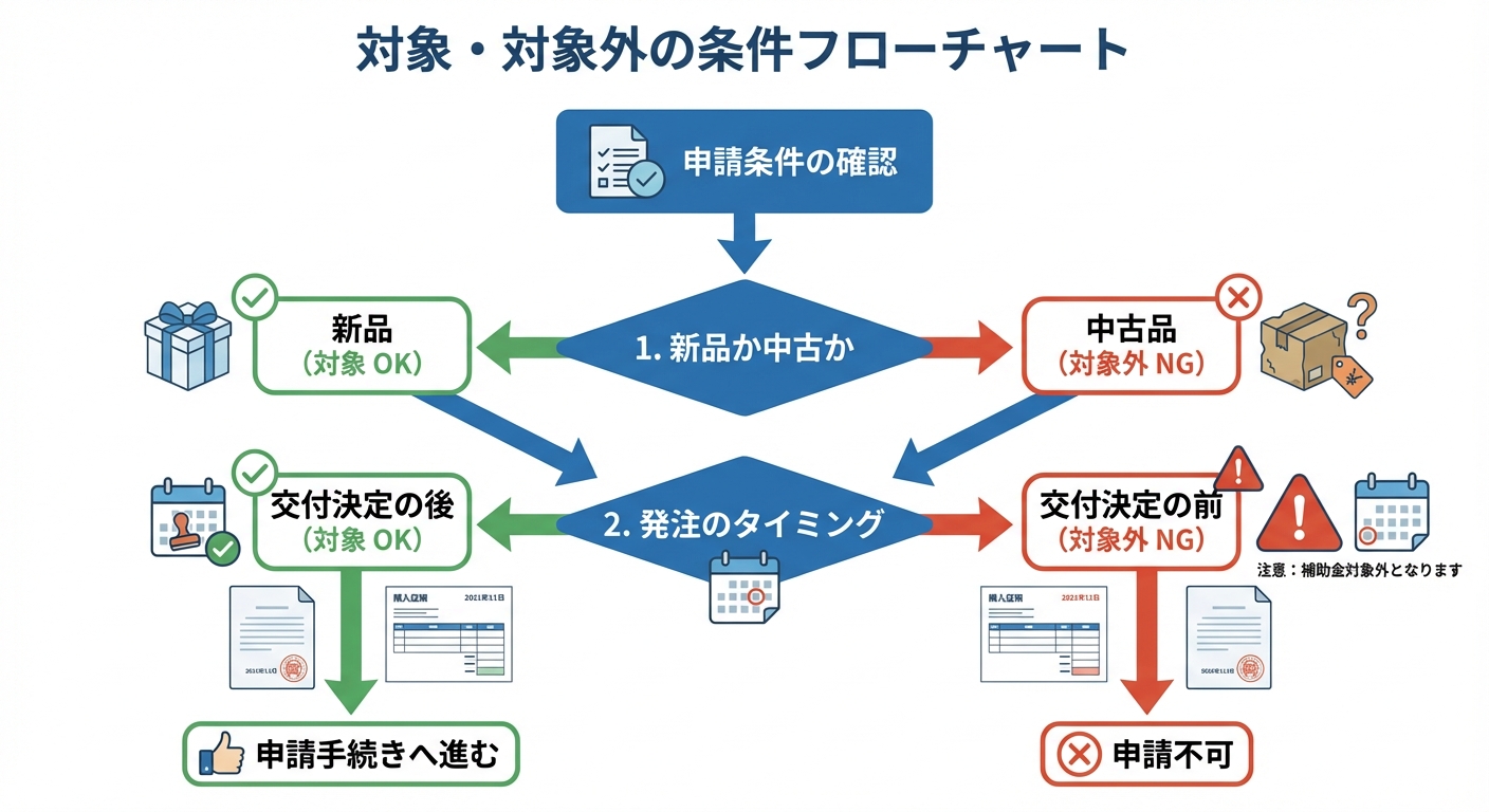 AI図解: 補助金がもらえる・もらえないの境界線(判定チャート)