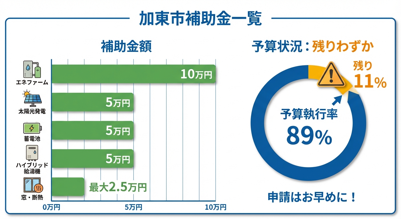 AI図解: 加東市補助金の対象設備・金額と予算執行状況の可視化