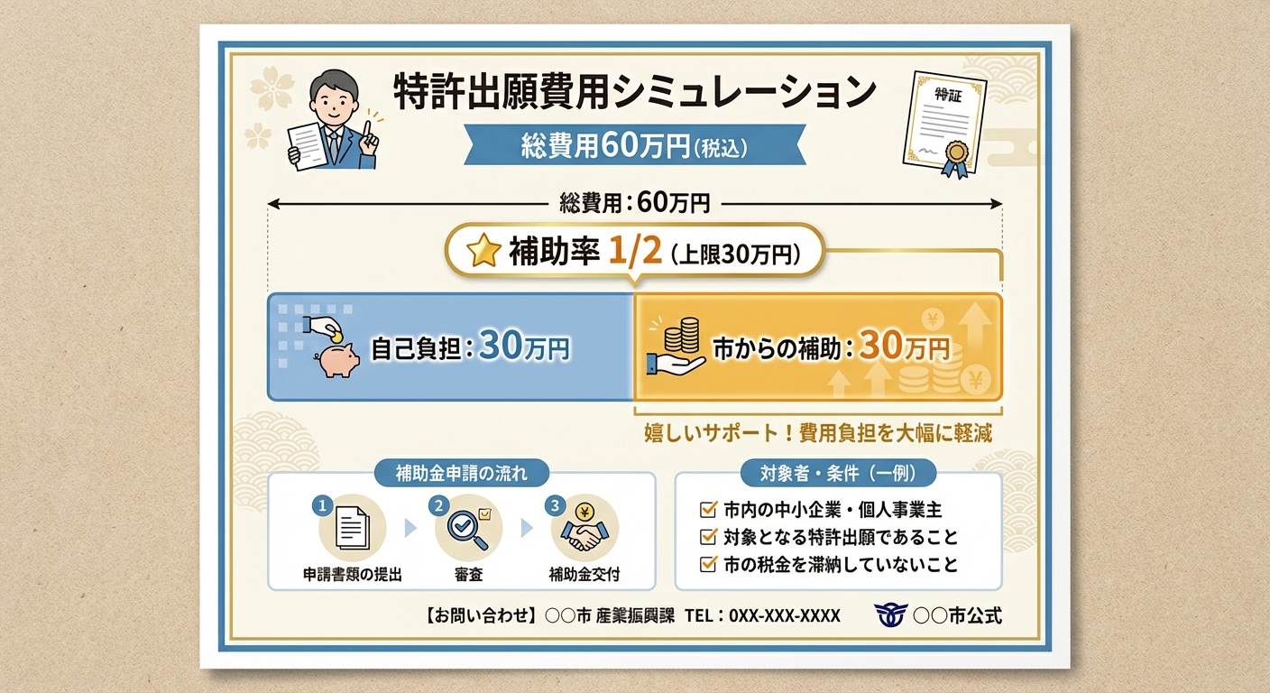 AI図解: 補助金の実質負担シミュレーション（費用内訳の棒グラフ）