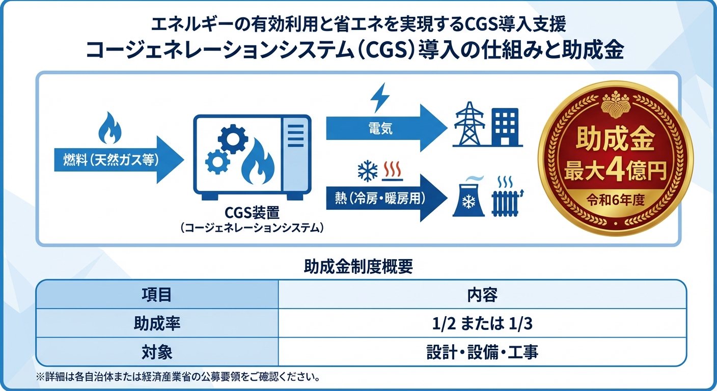 AI図解: コージェネレーションシステム（CGS）の仕組みと助成金概要