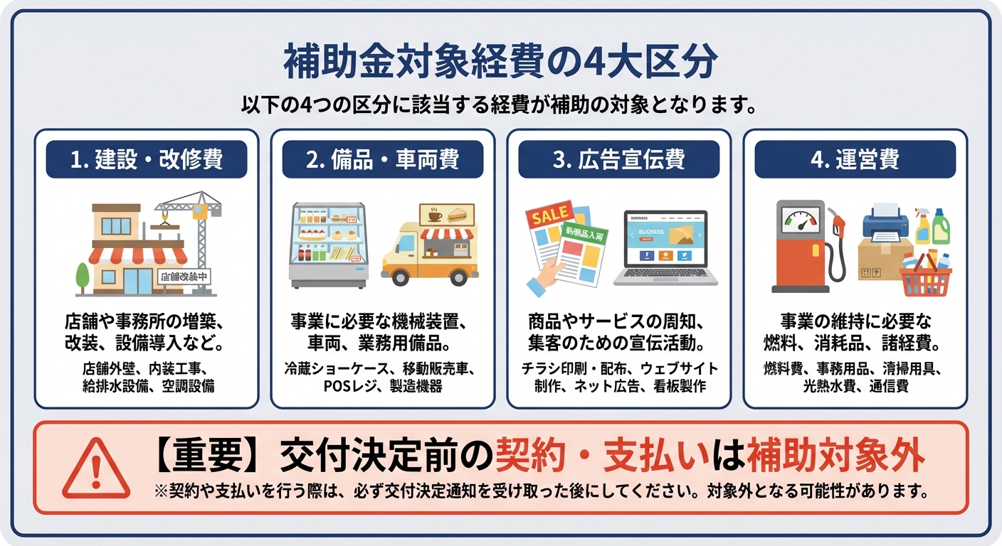 AI図解: 補助対象経費の4つのカテゴリーと重要ルール