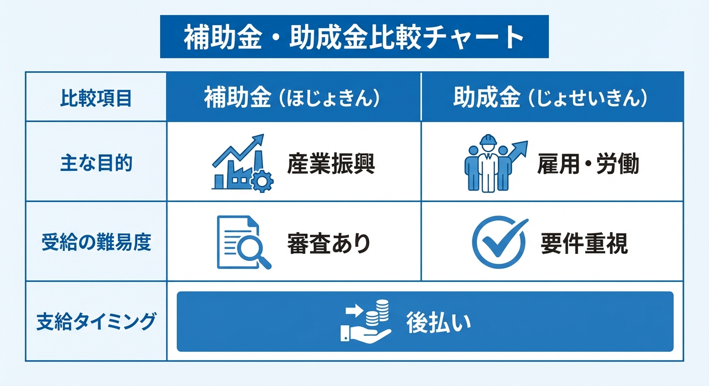 AI図解: 補助金と助成金の違いの比較図解