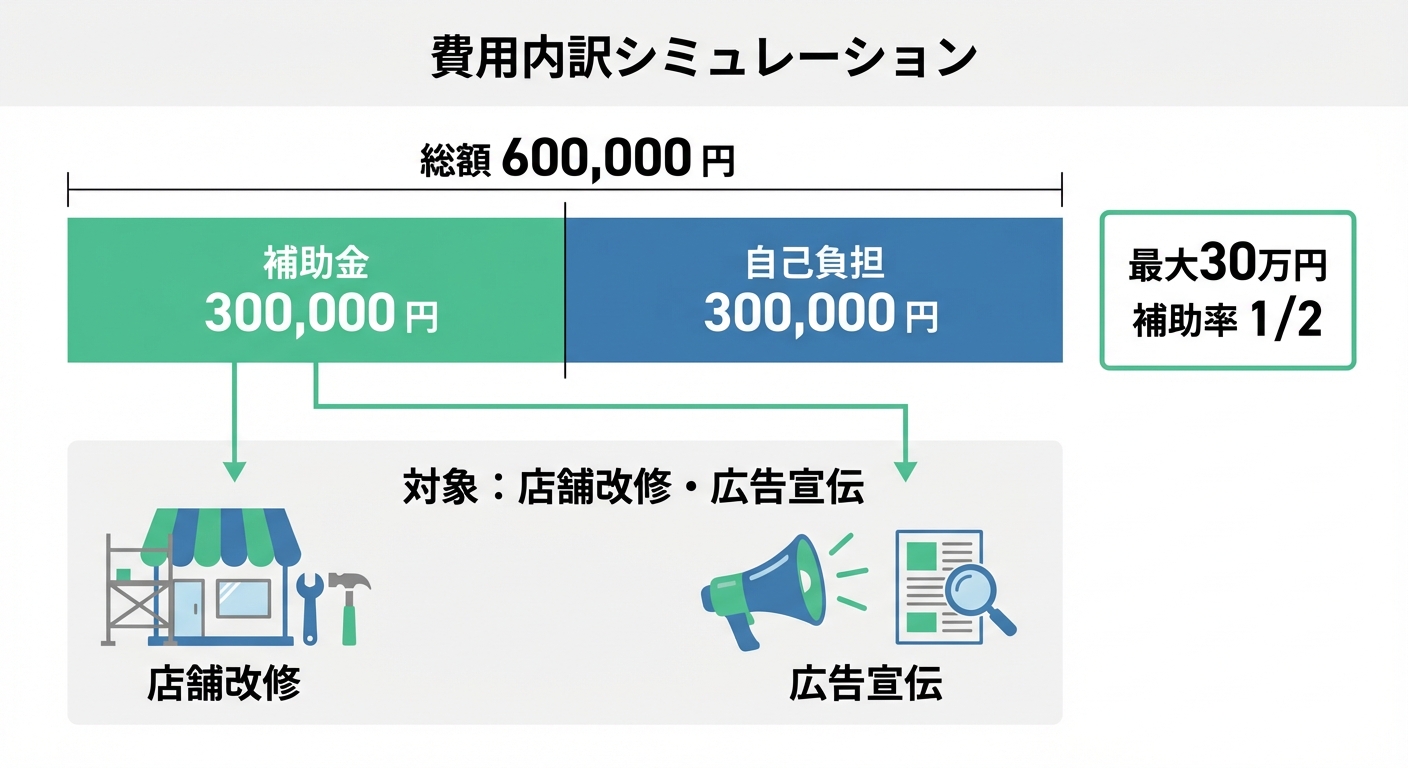 AI図解: 補助対象経費のシミュレーションと内訳