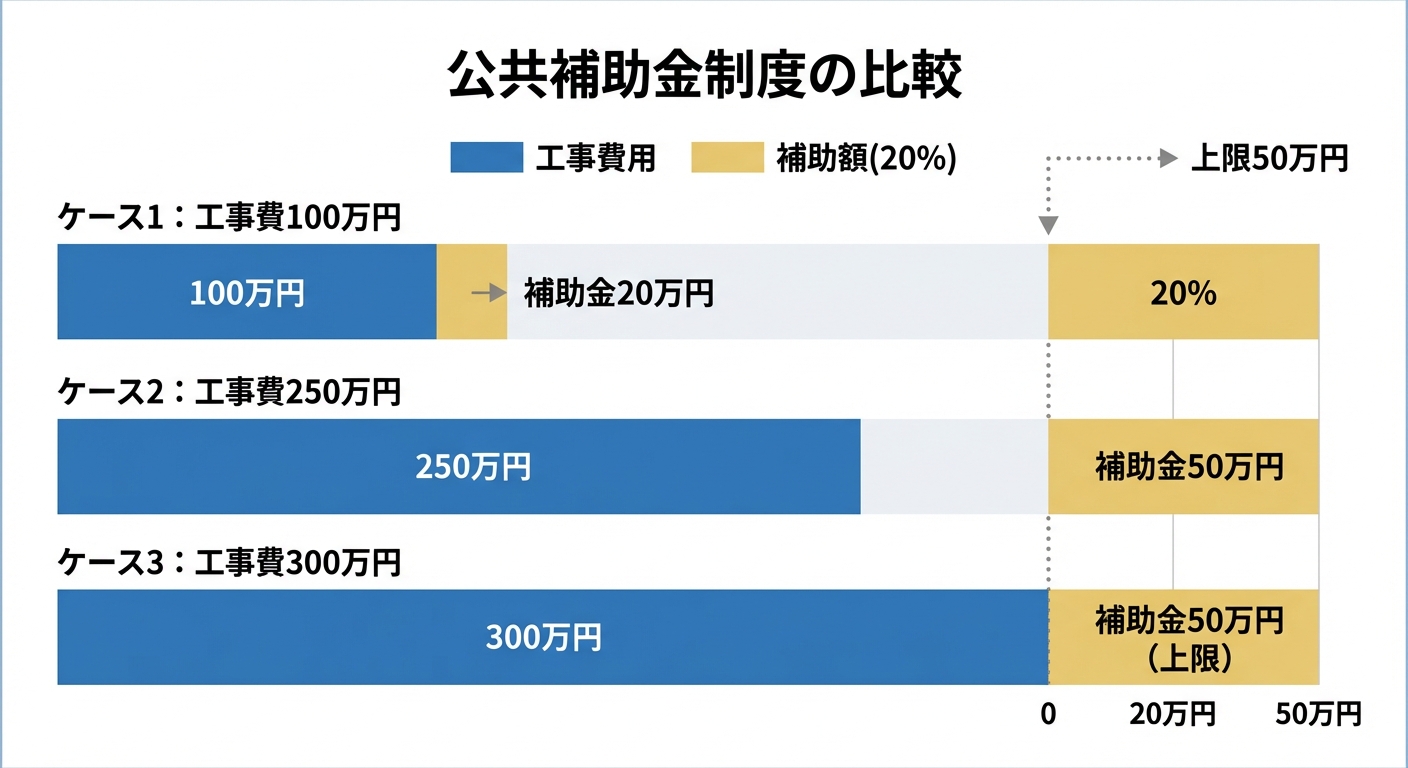 AI図解: 補助金額のシミュレーション（上限50万円の壁）