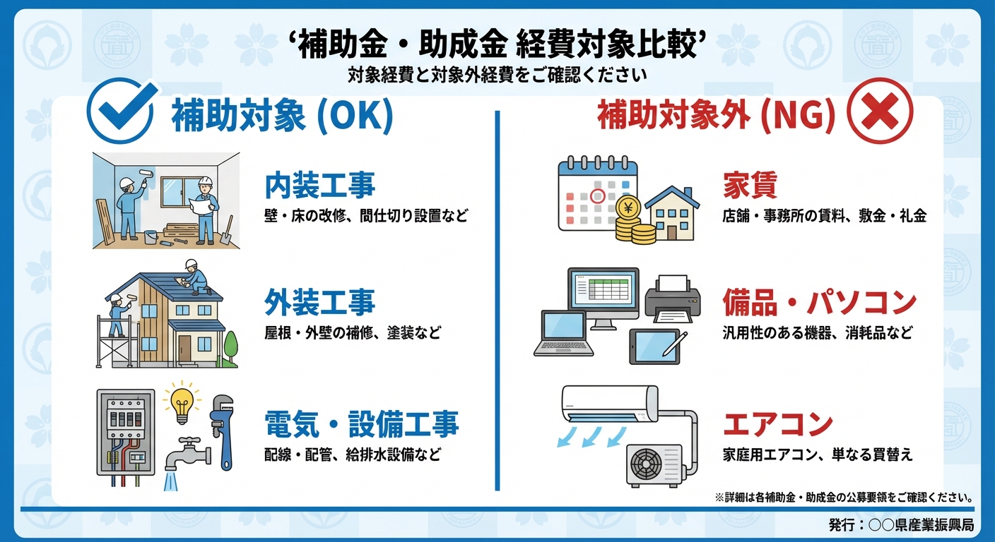 AI図解: 補助対象経費と対象外経費の早見表