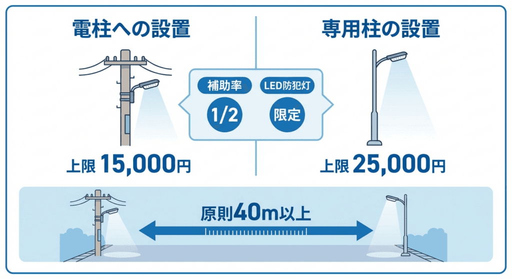 AI図解: 設置タイプ別の補助金額と条件の比較