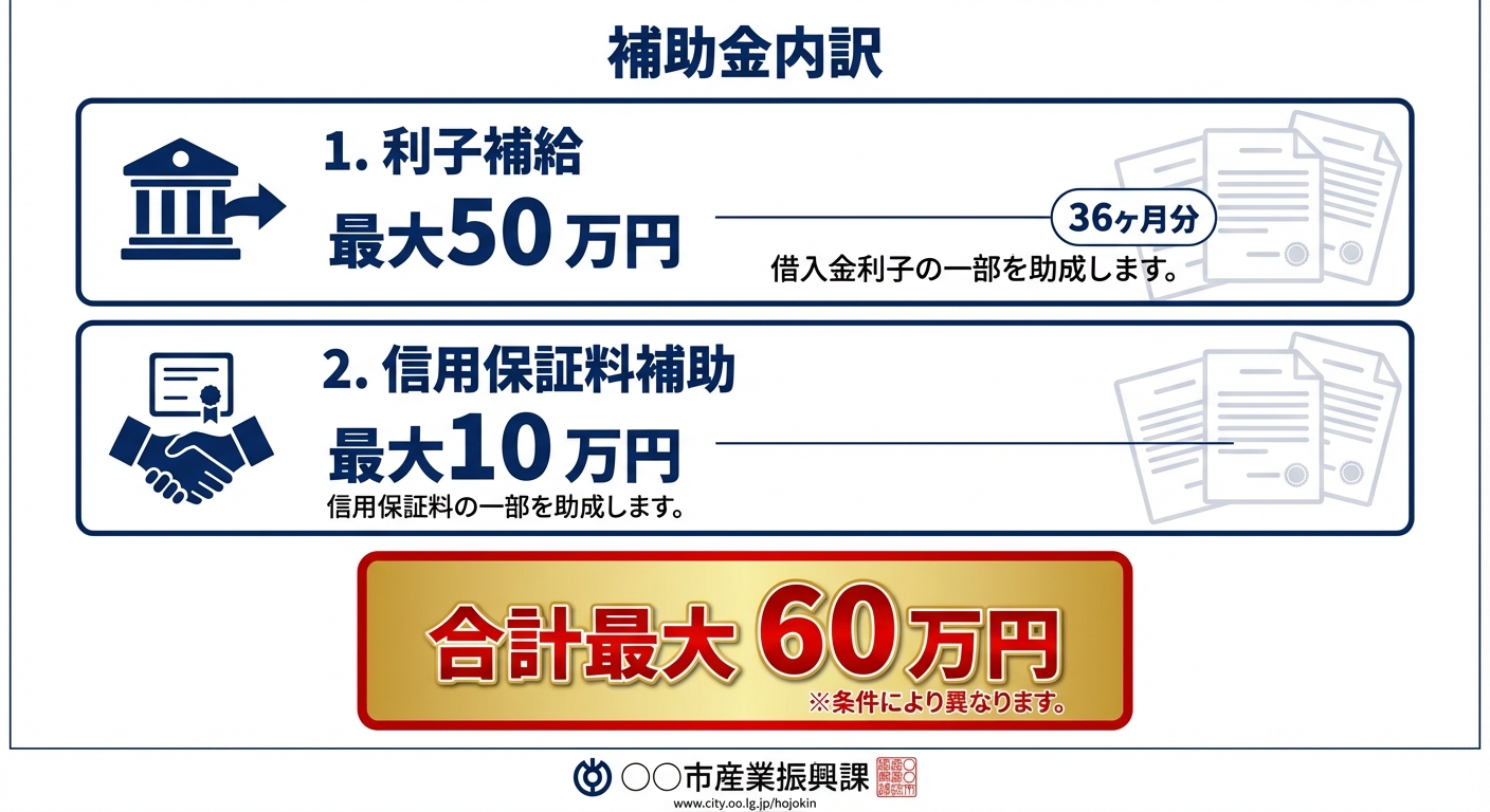 AI図解: 補助金の支援内容と最大60万円の内訳シミュレーション