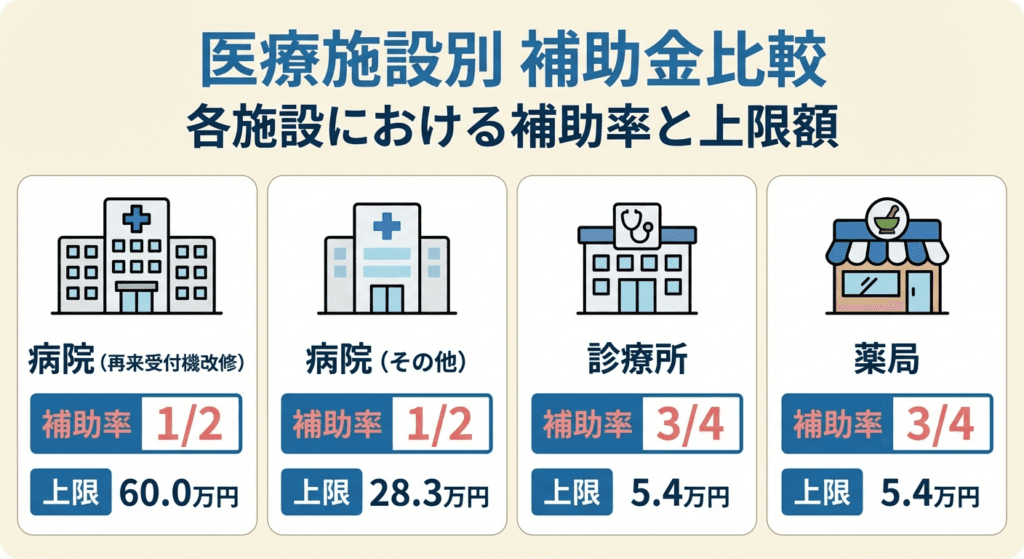 AI図解: 施設区分別の補助率・補助上限額の比較図解