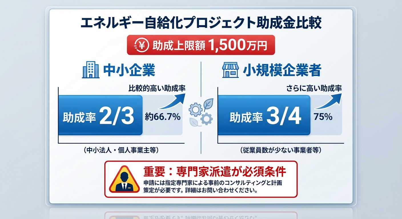 AI図解: エネルギー自給促進事業の助成率・上限額シミュレーション