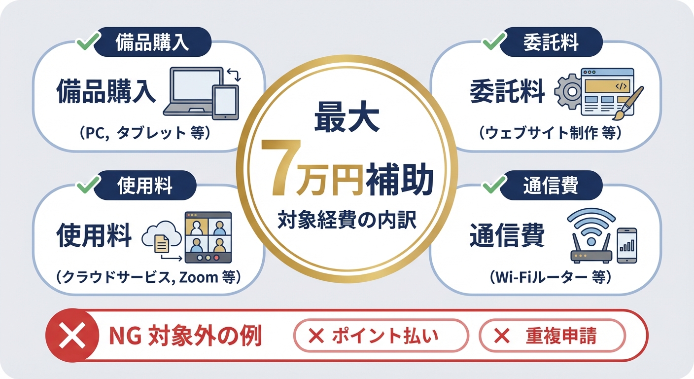 AI図解: 補助対象経費の4つのカテゴリーと上限額