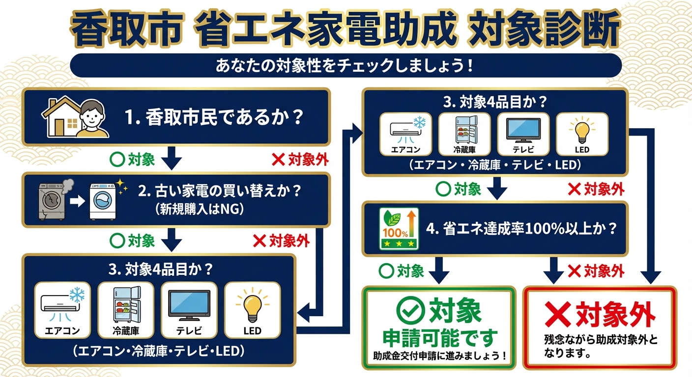 AI図解: 補助対象となる条件のチェックフロー