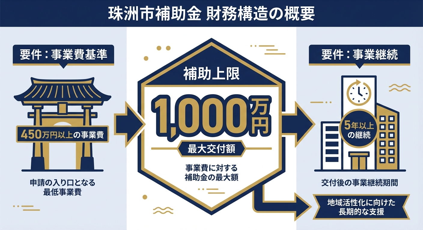 AI図解: 珠洲市補助金の適用条件と上限額の構造図