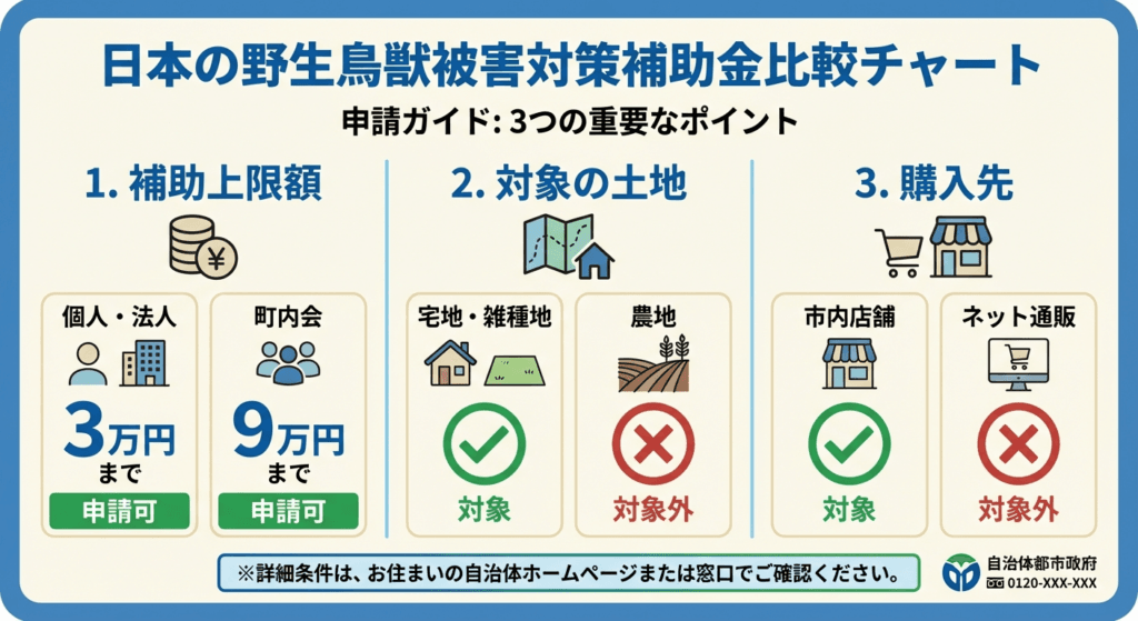 AI図解: 柏崎市・獣害対策補助金の対象・非対象チェック