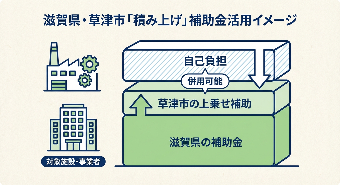 AI図解: 滋賀県と草津市の補助金併用スキーム図