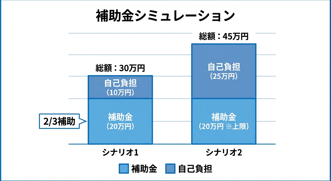AI図解: 補助金シミュレーション（自己負担額の見える化）