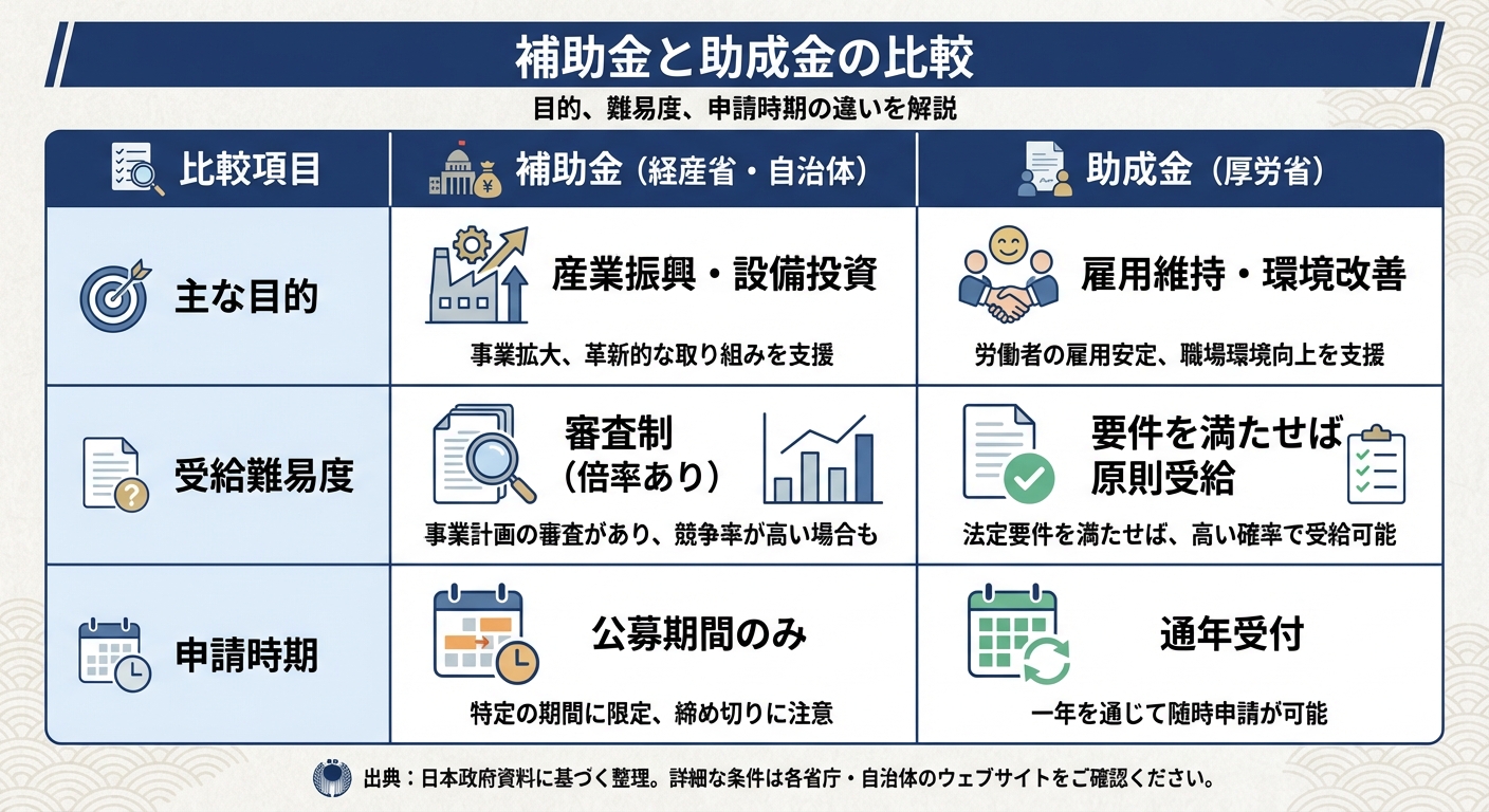 AI図解: 補助金と助成金の徹底比較