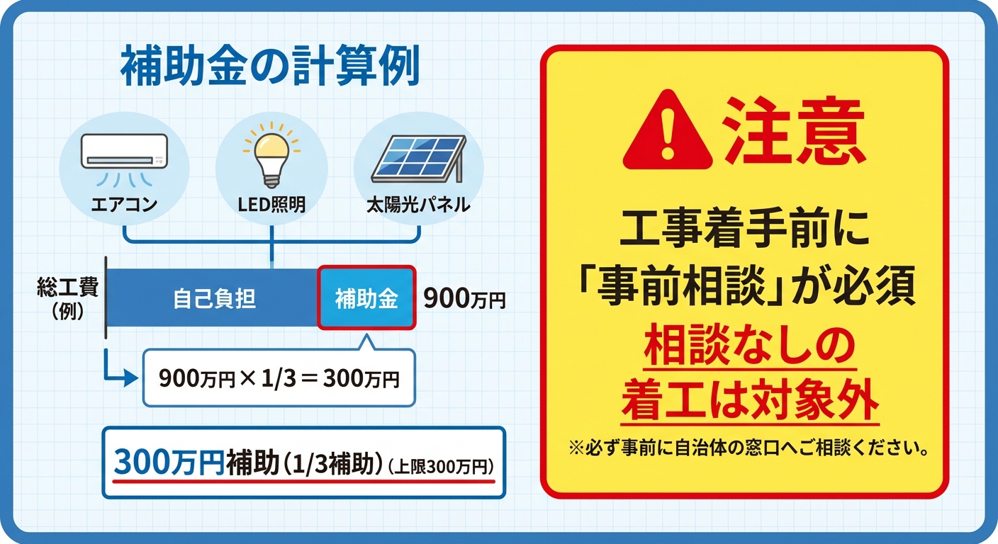 AI図解: 茨木市・省エネ補助金の金額シミュレーションと必須条件