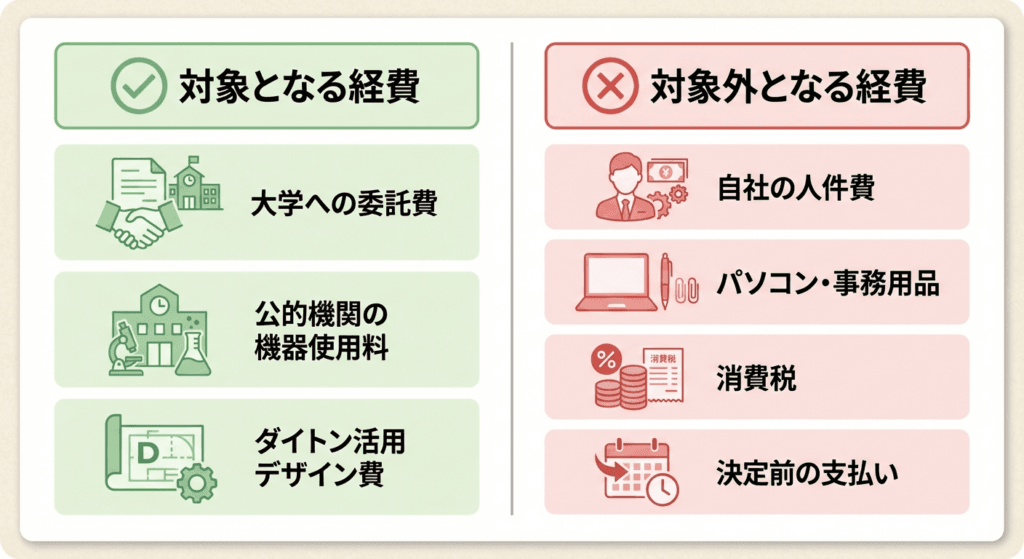 AI図解: 補助対象経費と対象外経費の比較表